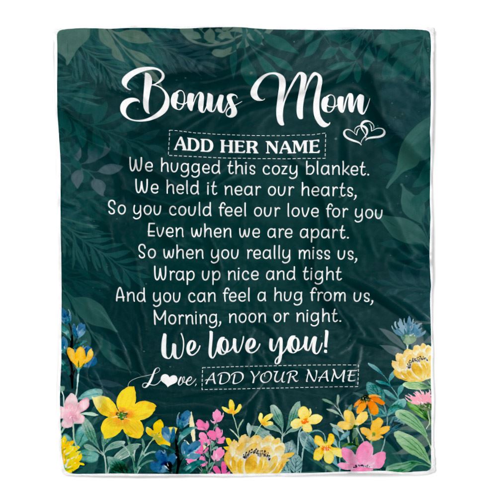 Personalized Bonus Mom Blanket From Stepdaughter Floral Green We Love You Stepmother Mothers Day Birthday Gifts Christmas Customized Fleece Blanket | teecentury