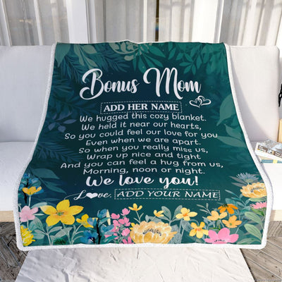 Personalized Bonus Mom Blanket From Stepdaughter Floral Green We Love You Stepmother Mothers Day Birthday Gifts Christmas Customized Fleece Blanket | teecentury