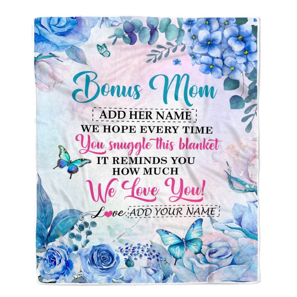 Personalized Bonus Mom Blanket From Stepdaughter Floral Print We Love You Stepmother Mothers Day Birthday Gifts Christmas Customized Fleece Blanket | teecentury
