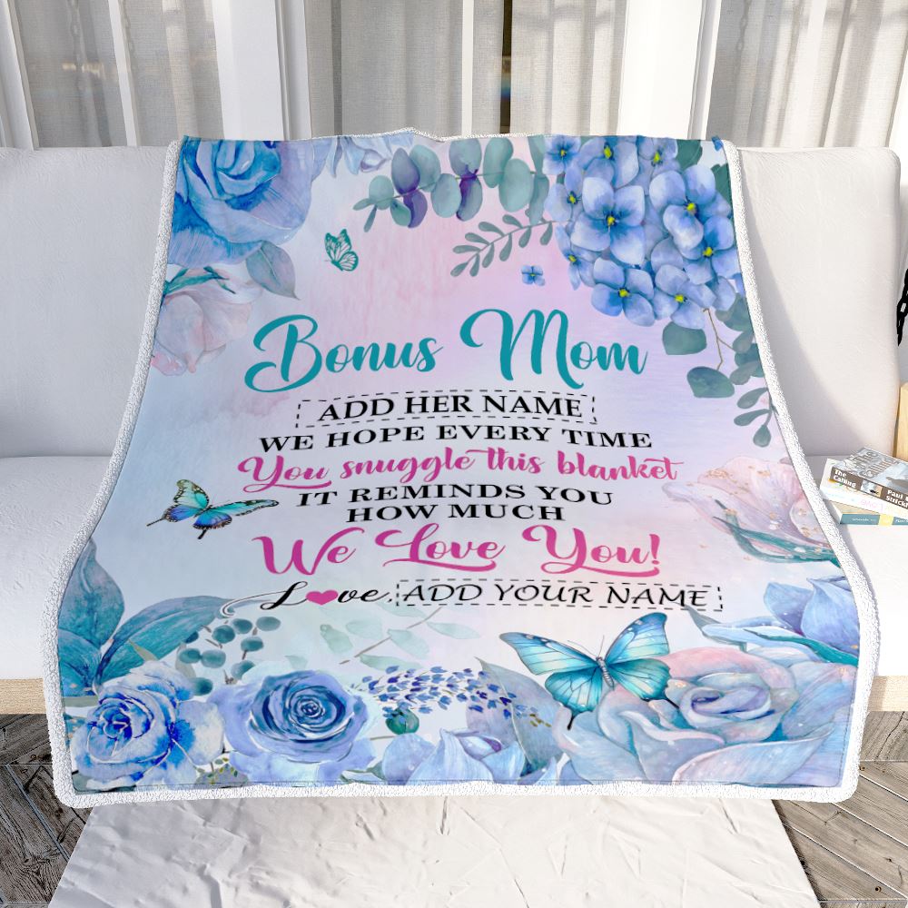 Personalized Bonus Mom Blanket From Stepdaughter Floral Print We Love You Stepmother Mothers Day Birthday Gifts Christmas Customized Fleece Blanket | teecentury