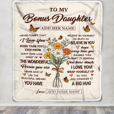 Personalized Christmas Bonus Daughter Gifts From Stepmother Inspirational Love Flowers To My Stepdaughter Blanket Birthday Idea Graduation Fleece Throw Blanket | teecentury