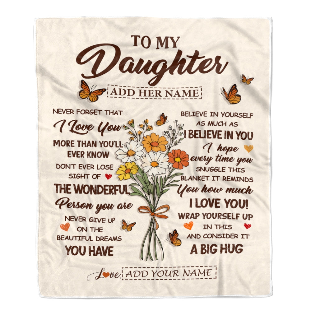 Personalized Christmas Daughter Gifts From Mom Dad Inspirational Love Flowers To My Daughter Blanket Birthday Idea Graduation Custom Fleece Throw Blanket | teecentury