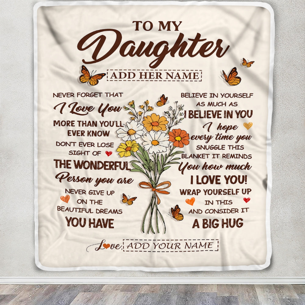 Personalized Christmas Daughter Gifts From Mom Dad Inspirational Love Flowers To My Daughter Blanket Birthday Idea Graduation Custom Fleece Throw Blanket | teecentury