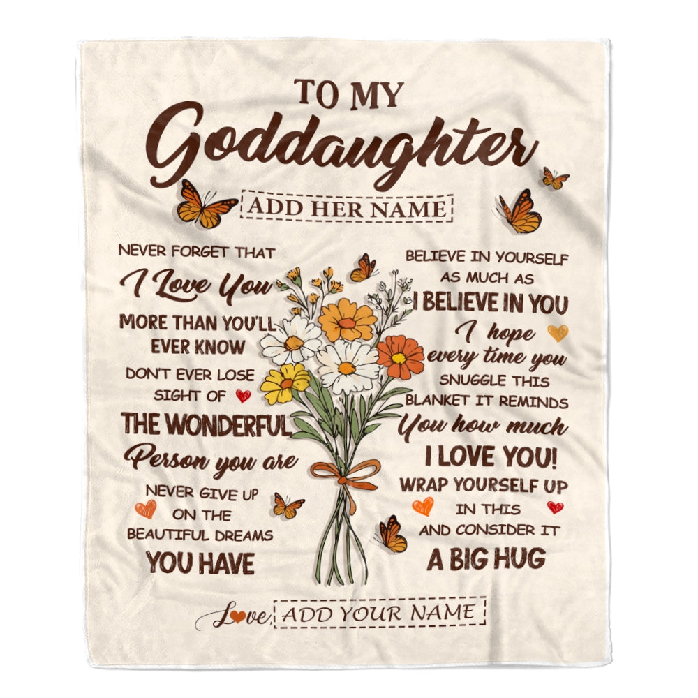 Personalized Christmas Goddaughter Gifts From Godmother Inspirational Love Flowers To My Goddaughter Blanket Birthday Idea Graduation Custom Fleece Blanket | teecentury