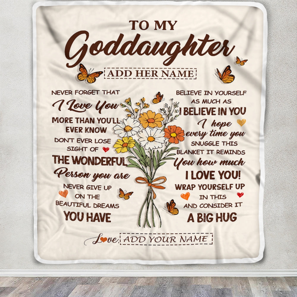 Personalized Christmas Goddaughter Gifts From Godmother Inspirational Love Flowers To My Goddaughter Blanket Birthday Idea Graduation Custom Fleece Blanket | teecentury