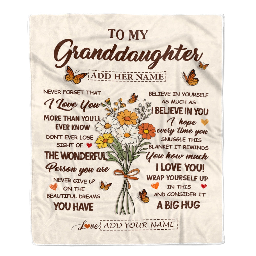 Personalized Christmas Granddaughter Gifts From Grandma Inspirational Love Flowers To My Granddaughter Blanket Birthday Idea Graduation Custom Fleece Blanket | teecentury