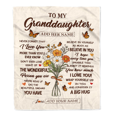 Personalized Christmas Granddaughter Gifts From Grandma Inspirational Love Flowers To My Granddaughter Blanket Birthday Idea Graduation Custom Fleece Blanket | teecentury