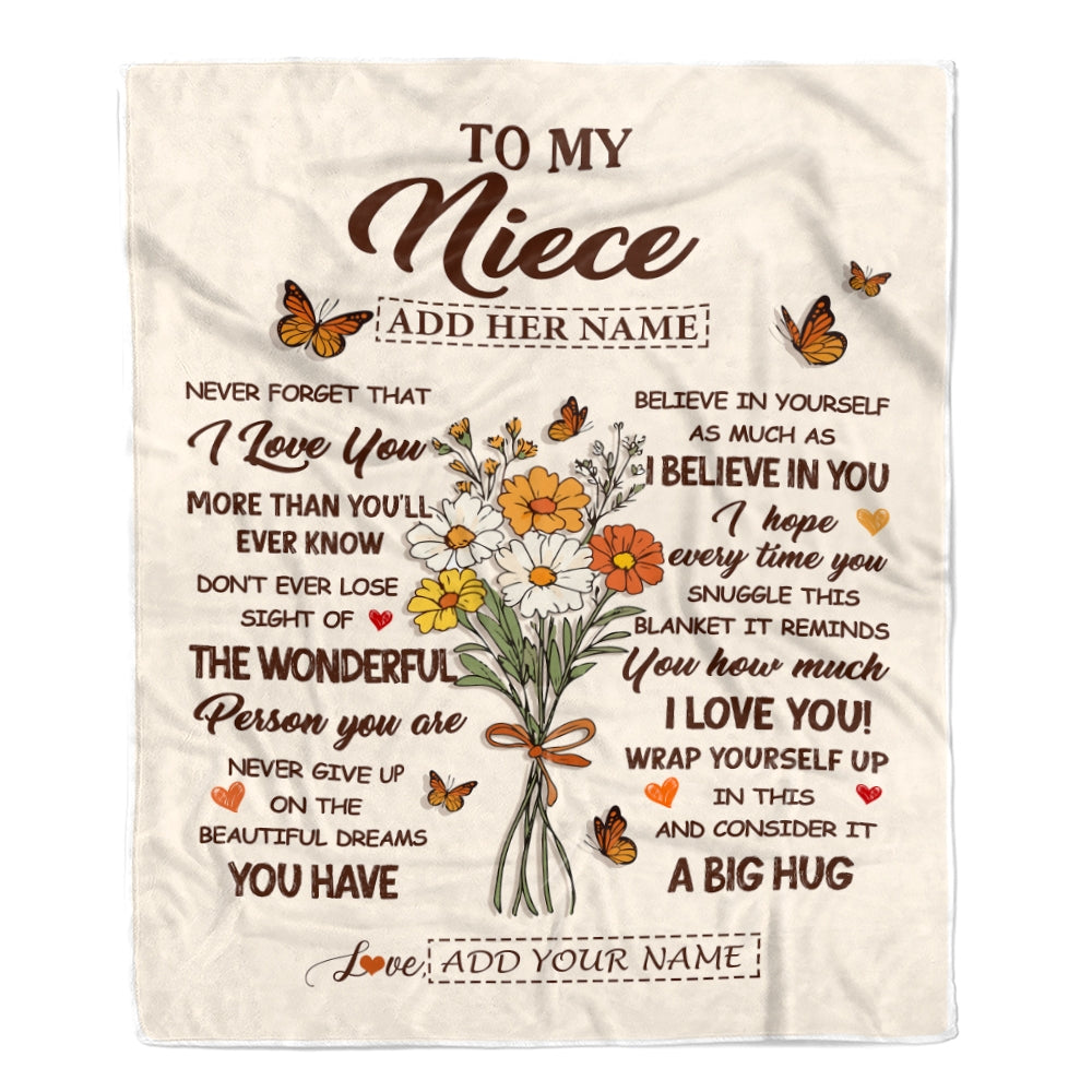Personalized Christmas Niece Gifts From Aunt Auntie Inspirational Love Flowers To My Niece Blanket Birthday Idea Graduation Custom Fleece Throw Blanket | teecentury