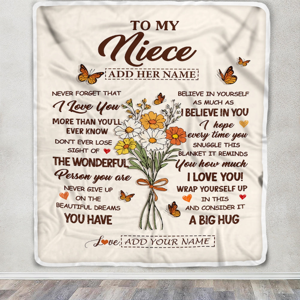 Personalized Christmas Niece Gifts From Aunt Auntie Inspirational Love Flowers To My Niece Blanket Birthday Idea Graduation Custom Fleece Throw Blanket | teecentury