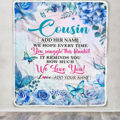 Personalized Cousin Blanket From Family Floral Print We Love You Cousin Birthday Gifts Graduation Christmas Customized Bed Fleece Throw Blanket | teecentury