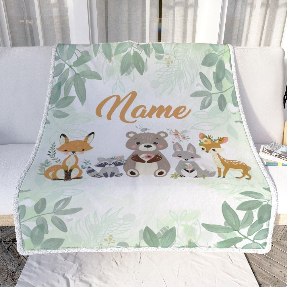 Personalized Custom Baby Blanket With Name For Boys Girls Woodland Baby Girl Kid Daughter Son Grandson Niece Birthday Customized Christmas Fleece Blanket Blanket | Teecentury.com