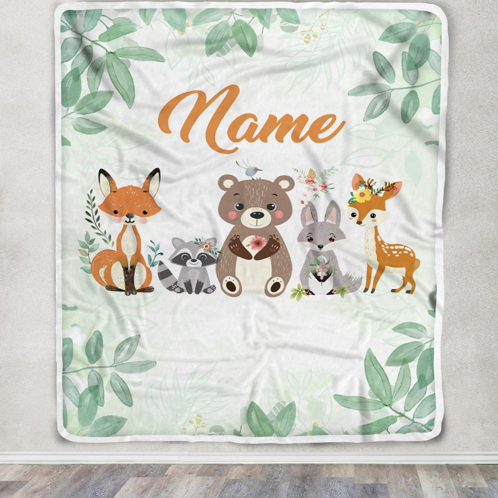 Personalized Custom Baby Blanket With Name For Boys Girls Woodland Baby Girl Kid Daughter Son Grandson Niece Birthday Customized Christmas Fleece Blanket Blanket | Teecentury.com