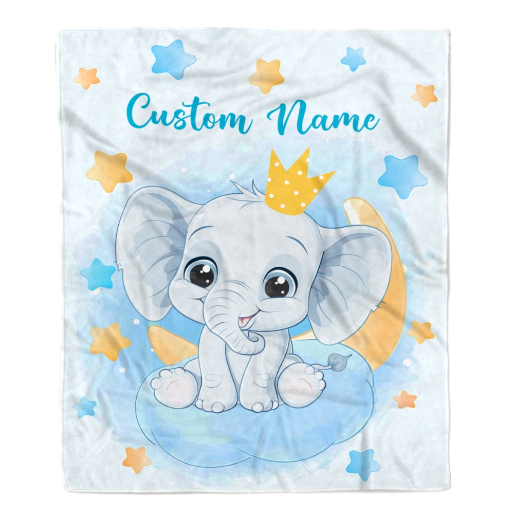 Personalized Custom Baby Blanket for Baby Boy Elephant Stars Newborn Son Daughter Grandson Niece Nephew Birthday Customized Christmas Fleece Blanket Blanket | Teecentury.com