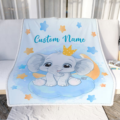 Personalized Custom Baby Blanket for Baby Boy Elephant Stars Newborn Son Daughter Grandson Niece Nephew Birthday Customized Christmas Fleece Blanket Blanket | Teecentury.com
