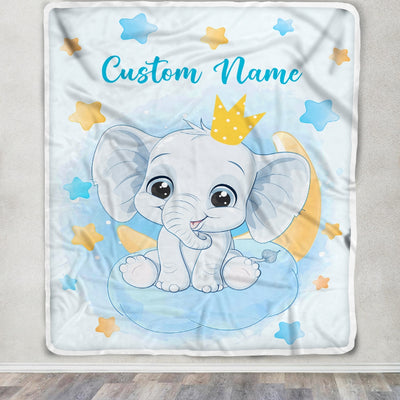 Personalized Custom Baby Blanket for Baby Boy Elephant Stars Newborn Son Daughter Grandson Niece Nephew Birthday Customized Christmas Fleece Blanket Blanket | Teecentury.com