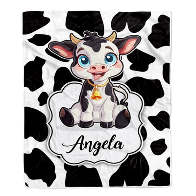 Personalized Custom Name Blanket For Boy Girl Cow Design Kids Nursery Newborn Daughter Granddaughter Niece Birthday Customized Christmas Fleece Throw Blanket Blanket | Teecentury.com