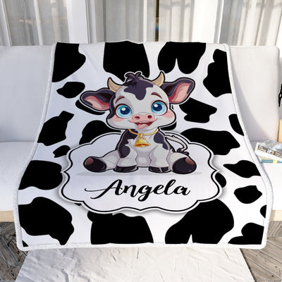 Personalized Custom Name Blanket For Boy Girl Cow Design Kids Nursery Newborn Daughter Granddaughter Niece Birthday Customized Christmas Fleece Throw Blanket Blanket | Teecentury.com