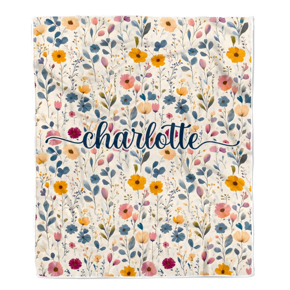 Personalized Custom Name Floral Watercolor Blanket Boho Flower Pattern For Mom Mothers Day Daughter Birthday Gift For Women Family Bedroom Decor Fleece Blanket Shirt & Hoodie | teecentury