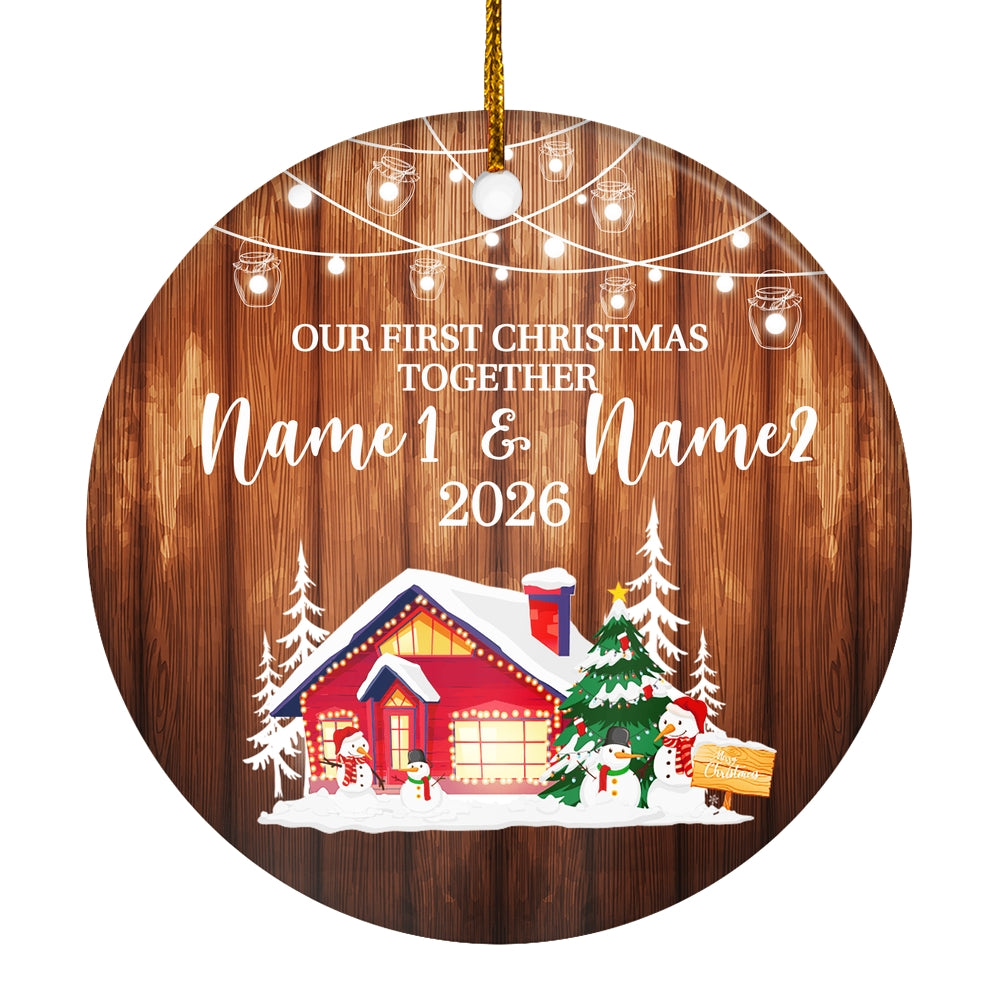 Personalized Custom Name Our First Christmas 2025 Ornament Snowman New Home for Couples Husband Wife Holiday Customized Christmas Tree Ornament | teecentury