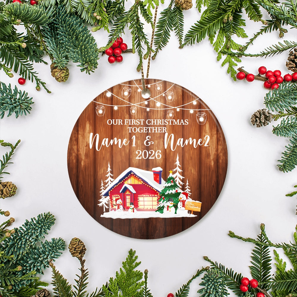 Personalized Custom Name Our First Christmas 2025 Ornament Snowman New Home for Couples Husband Wife Holiday Customized Christmas Tree Ornament | teecentury