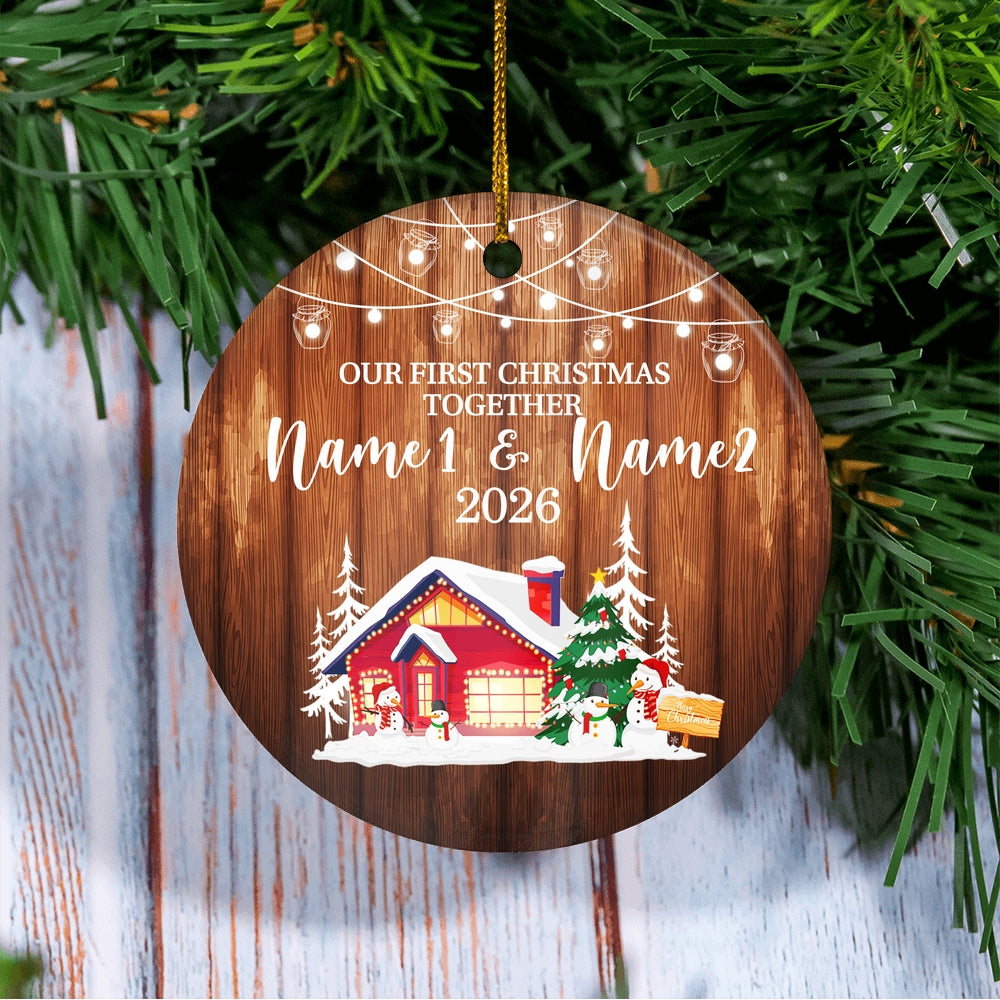 Personalized Custom Name Our First Christmas 2025 Ornament Snowman New Home for Couples Husband Wife Holiday Customized Christmas Tree Ornament | teecentury
