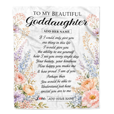 Personalized Custom To My Goddaughter Gifts From Godmother Floral Throw Blanket Sentimental Birthday Gift For Goddaughter Inspirational Quote Fleece Blanket | teecentury