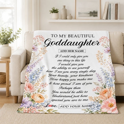 Personalized Custom To My Goddaughter Gifts From Godmother Floral Throw Blanket Sentimental Birthday Gift For Goddaughter Inspirational Quote Fleece Blanket | teecentury