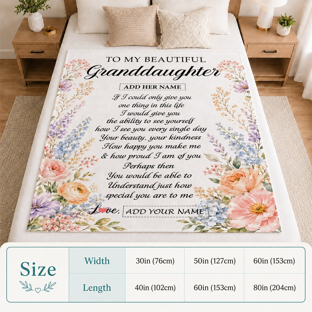 Personalized Custom To My Granddaughter Gifts From Grandma Floral Throw Blanket Sentimental Birthday Gift For Granddaughter Inspirational Quote Fleece Blanket | teecentury