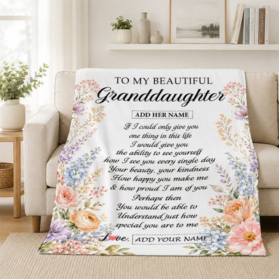 Personalized Custom To My Granddaughter Gifts From Grandma Floral Throw Blanket Sentimental Birthday Gift For Granddaughter Inspirational Quote Fleece Blanket | teecentury