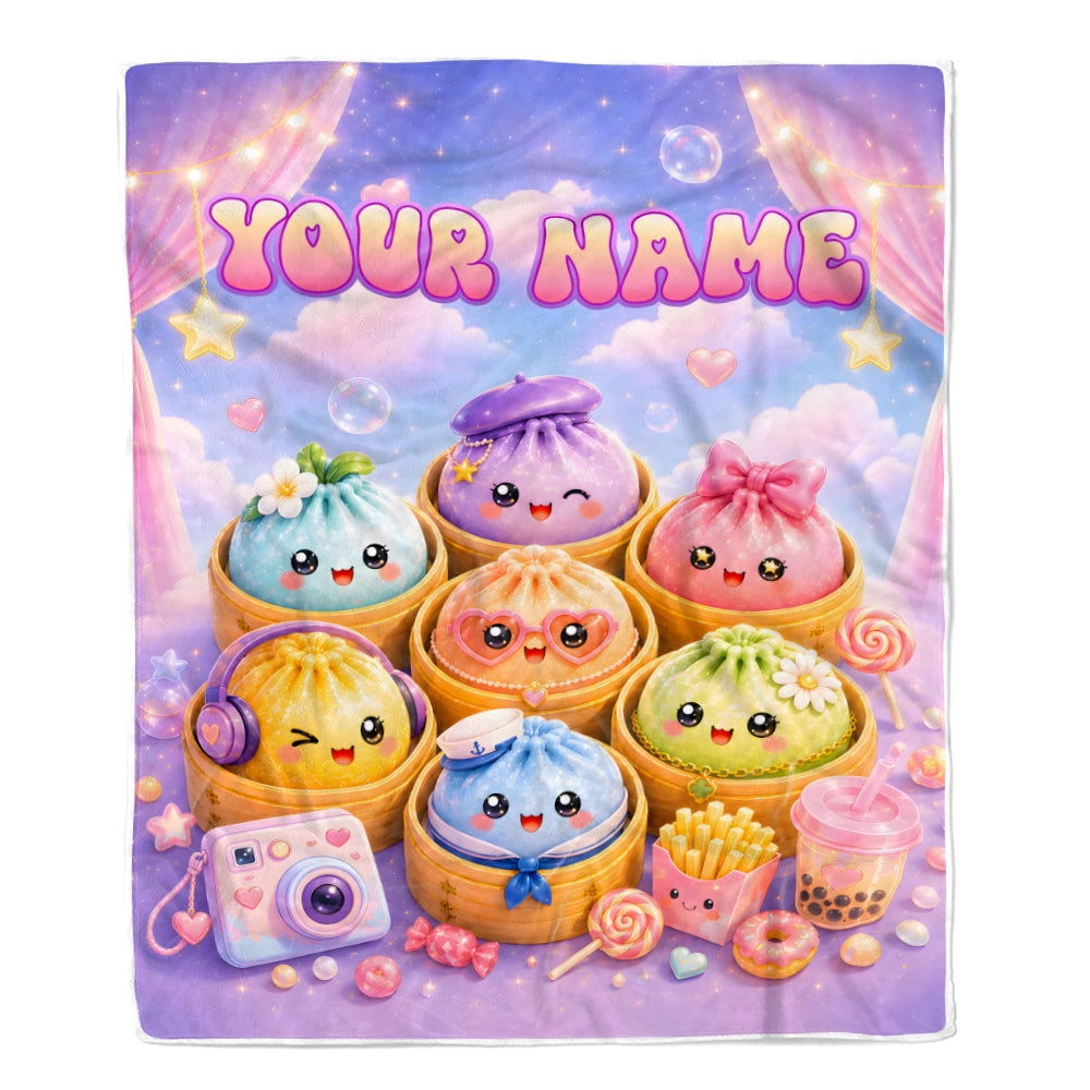 Personalized Cute Dumpling Kawaii Blanket Custom Squishy Dumpling Pastel For Kids Girls Teens Aesthetic Birthday Gift Daughter Christmas Fleece Throw Blanket | teecentury
