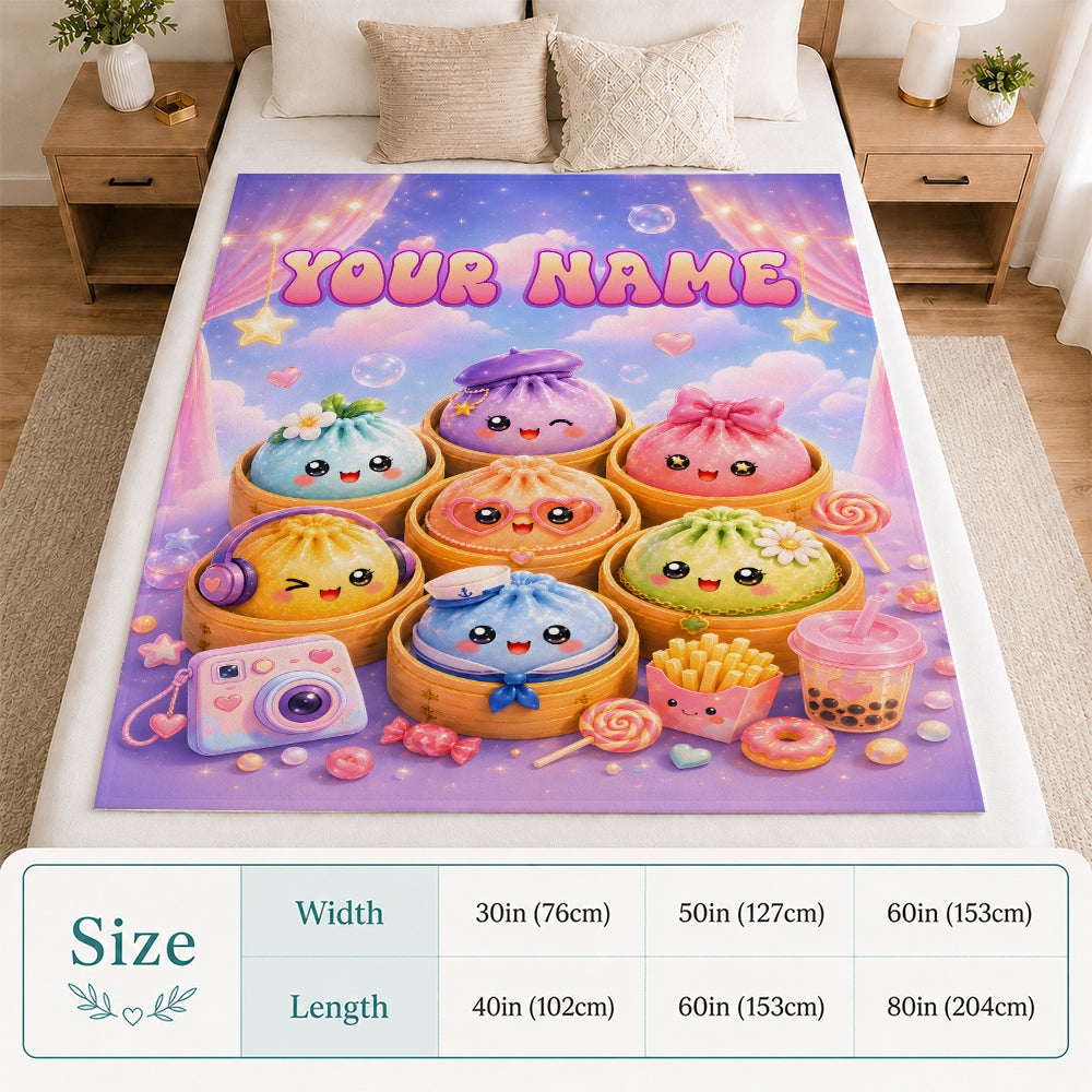 Personalized Cute Dumpling Kawaii Blanket Custom Squishy Dumpling Pastel For Kids Girls Teens Aesthetic Birthday Gift Daughter Christmas Fleece Throw Blanket | teecentury