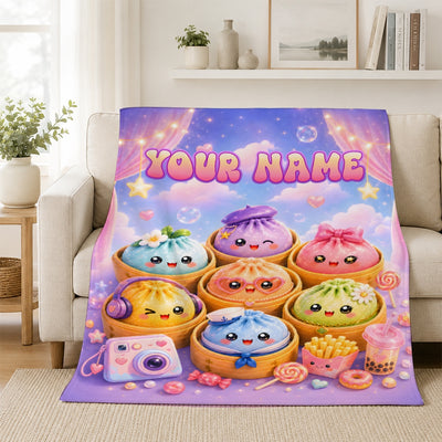Personalized Cute Dumpling Kawaii Blanket Custom Squishy Dumpling Pastel For Kids Girls Teens Aesthetic Birthday Gift Daughter Christmas Fleece Throw Blanket | teecentury