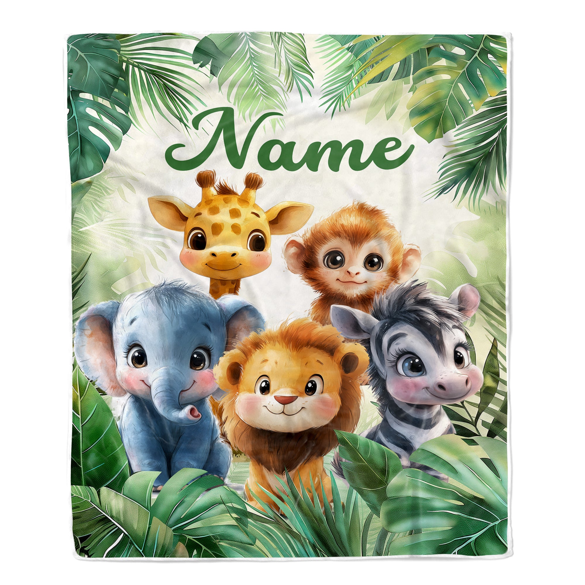 Personalized Cute Safari Animals Baby Shower Blanket Giraffe Elephant Monkey Lion Jungle Theme Bedding Gift Boys For Birthday Christmas Custom Fleece Blanket | teecentury