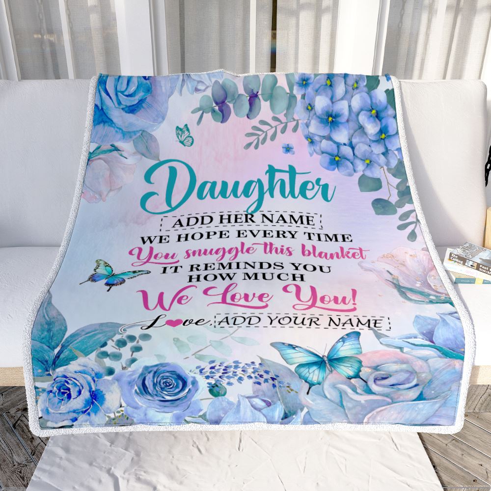 Personalized Daughter Blanket From Mom Dad Father Floral Print We Love You Daughter Birthday Gifts Graduation Christmas Customized Bed Fleece Blanket | teecentury