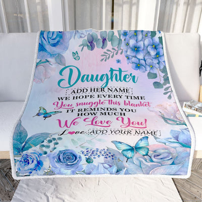 Personalized Daughter Blanket From Mom Dad Father Floral Print We Love You Daughter Birthday Gifts Graduation Christmas Customized Bed Fleece Blanket | teecentury