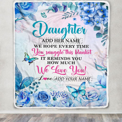 Personalized Daughter Blanket From Mom Dad Father Floral Print We Love You Daughter Birthday Gifts Graduation Christmas Customized Bed Fleece Blanket | teecentury