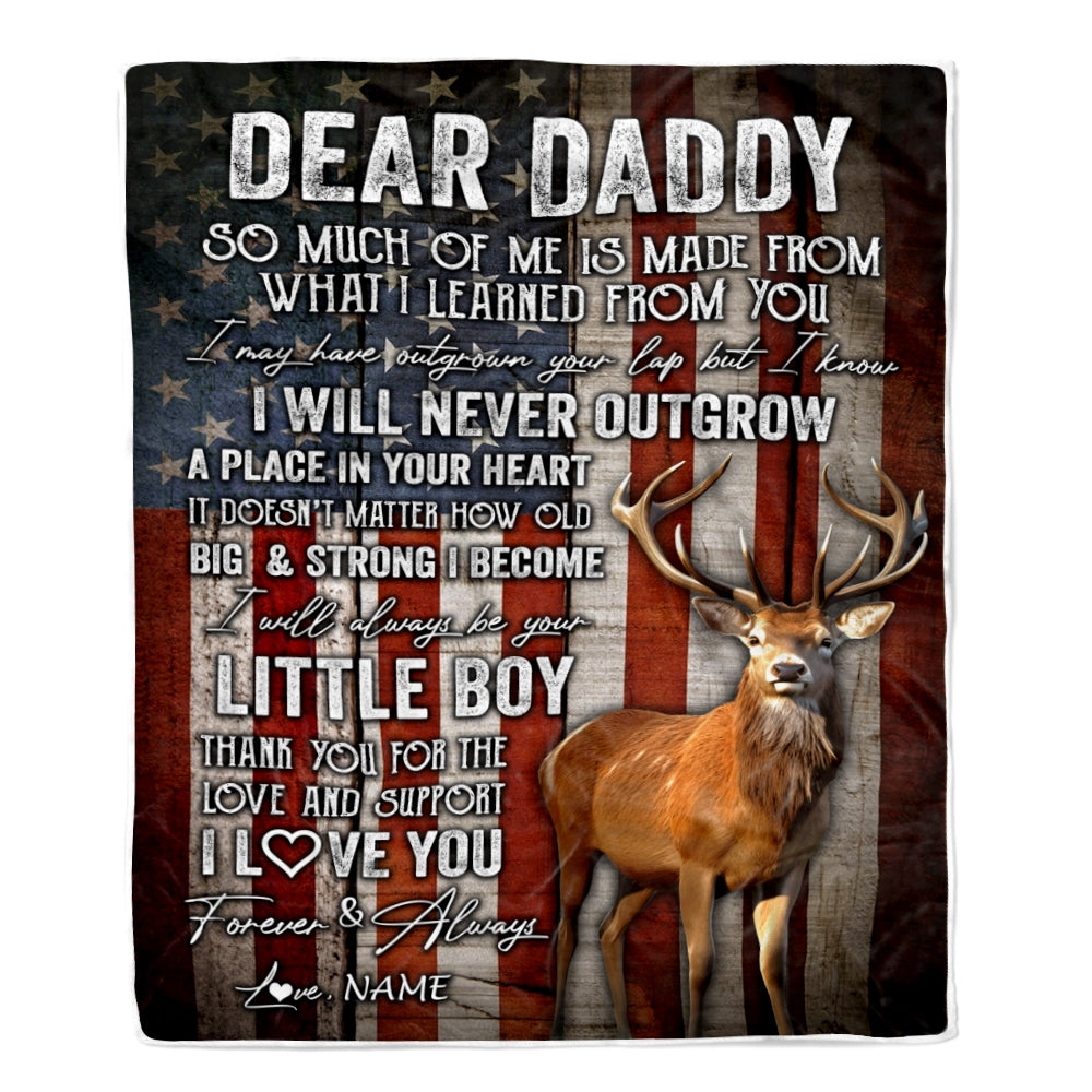 Personalized Dear Daddy Blanket From Son Little Boy Usa Flag Thank You I Love You Dad Deer Father's Day Birthday Christmas Customized Fleece Blanket Blanket | Teecentury.com