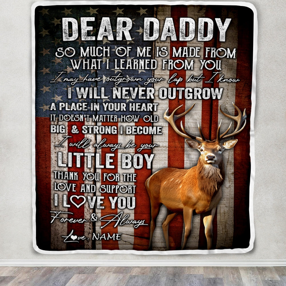 Personalized Dear Daddy Blanket From Son Little Boy Usa Flag Thank You I Love You Dad Deer Father's Day Birthday Christmas Customized Fleece Blanket Blanket | Teecentury.com