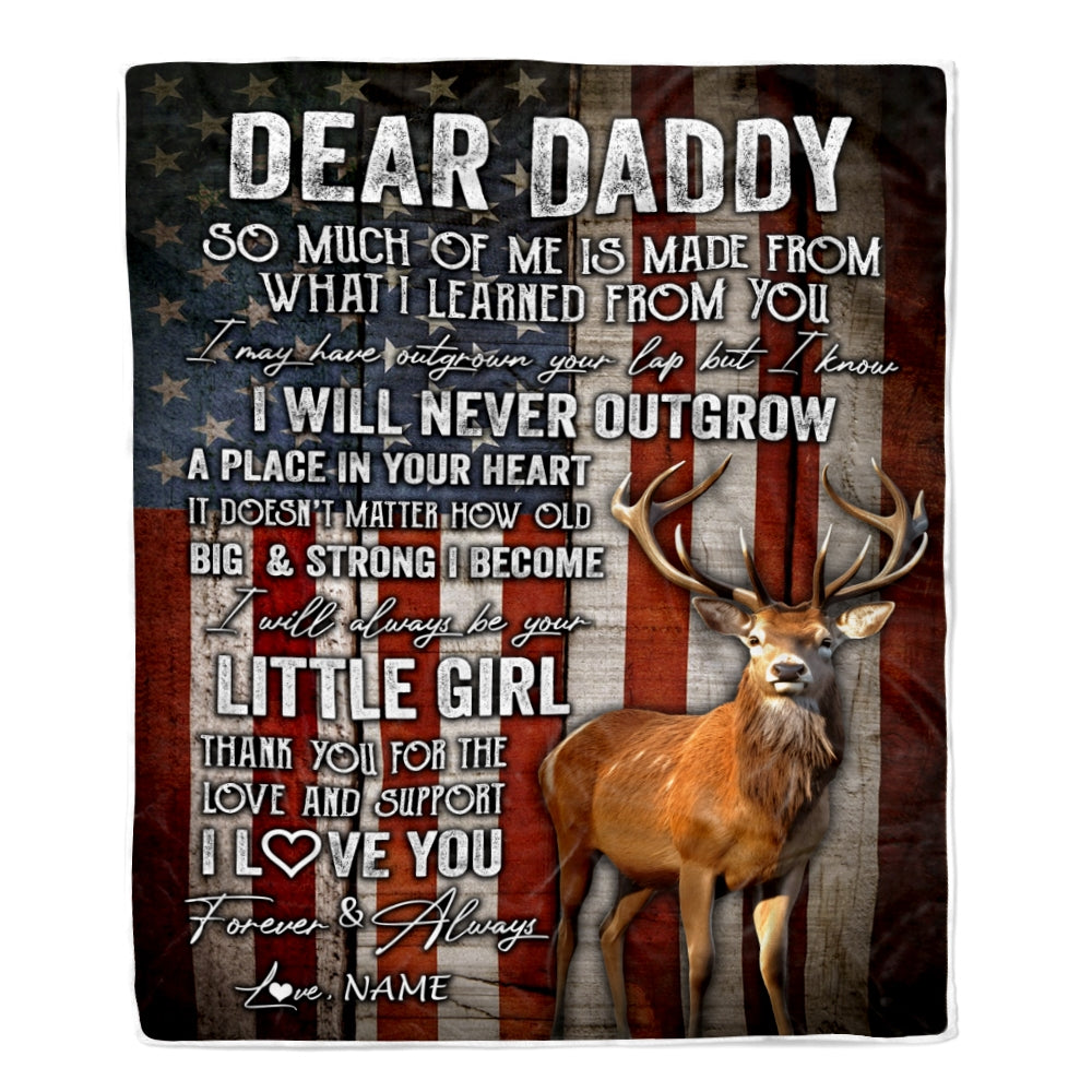 Personalized Dear Daddy Blanket from Daughter Little Girl USA Flag Thank You I Love You Dad Deer Father's Day Birthday Christmas Customized Fleece Blanket Blanket | Teecentury.com