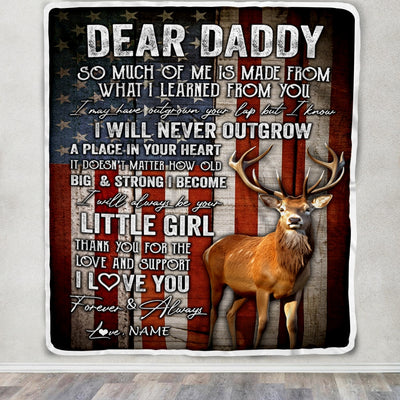 Personalized Dear Daddy Blanket from Daughter Little Girl USA Flag Thank You I Love You Dad Deer Father's Day Birthday Christmas Customized Fleece Blanket Blanket | Teecentury.com