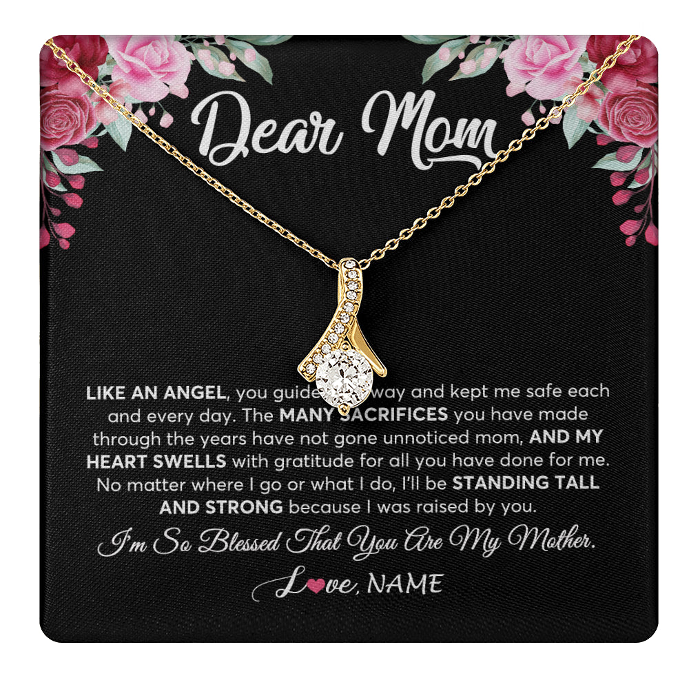 Alluring Beauty Necklace 18K Yellow Gold Finish | 1 | Personalized Dear Mom Necklace From Daughter Son Like An Angel Mom Mothers Day Women Birthday Thanksgiving Christmas Jewelry Customized Gift Box Message Card | teecentury