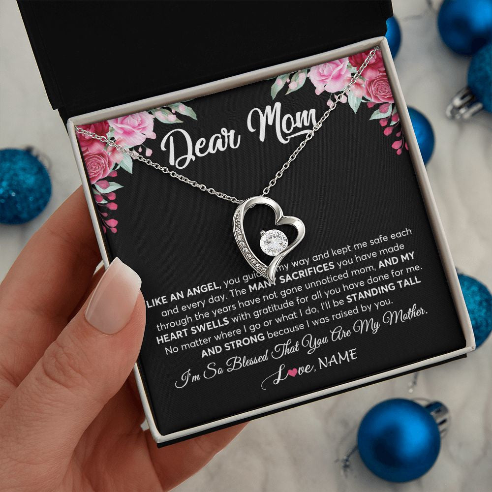 Forever Love Necklace | Personalized Dear Mom Necklace From Daughter Son Like An Angel Mom Mothers Day Women Birthday Thanksgiving Christmas Jewelry Customized Gift Box Message Card | teecentury