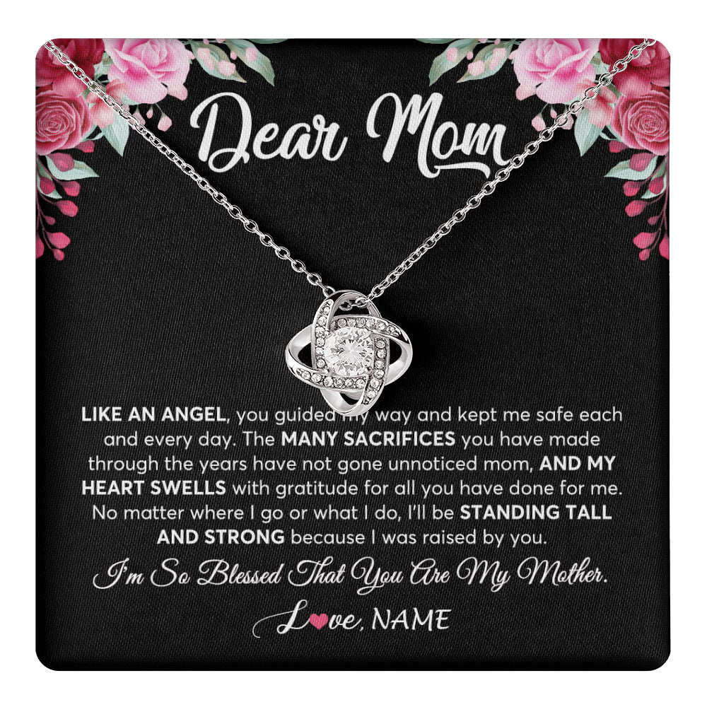 Love Knot Necklace 14K White Gold Finish | 1 | Personalized Dear Mom Necklace From Daughter Son Like An Angel Mom Mothers Day Women Birthday Thanksgiving Christmas Jewelry Customized Gift Box Message Card | teecentury