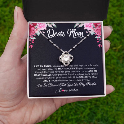 Love Knot Necklace | Personalized Dear Mom Necklace From Daughter Son Like An Angel Mom Mothers Day Women Birthday Thanksgiving Christmas Jewelry Customized Gift Box Message Card | teecentury