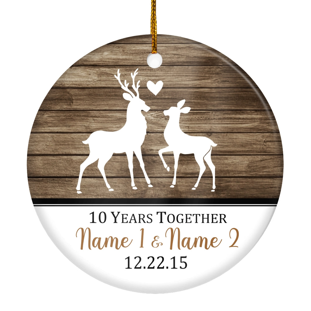 Personalized Deer Couple Anniversary 1st 5th 10th 20th Christmas Ornament Rustic Keepsake for Husband Wife with Names Date Customized Christmas Tree Ornament | teecentury