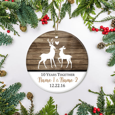 Personalized Deer Couple Anniversary 1st 5th 10th 20th Christmas Ornament Rustic Keepsake for Husband Wife with Names Date Customized Christmas Tree Ornament | teecentury