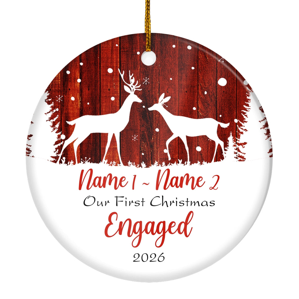 Personalized Deer First Christmas Engaged Ornament Gifts for Couple Spouses Newly Married Anniversary Day Christmas Tree Ornament | teecentury