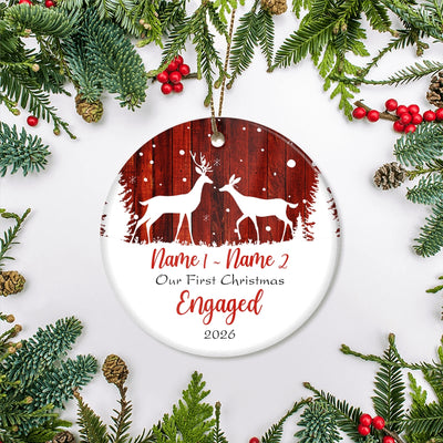 Personalized Deer First Christmas Engaged Ornament Gifts for Couple Spouses Newly Married Anniversary Day Christmas Tree Ornament | teecentury