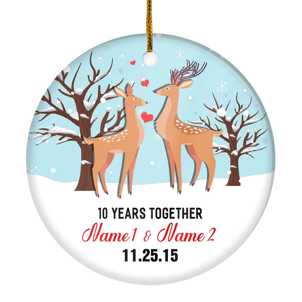 Personalized Deer Wedding Anniversary for Her Him Christmas Ornament Married Couple with Names Date 1st 2nd 5th 10th 20th Customized Christmas Tree Ornament | teecentury