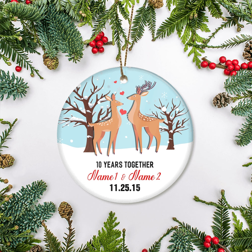 Personalized Deer Wedding Anniversary for Her Him Christmas Ornament Married Couple with Names Date 1st 2nd 5th 10th 20th Customized Christmas Tree Ornament | teecentury
